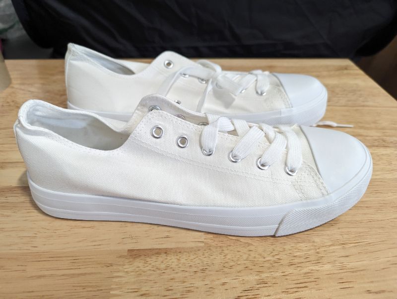 Photo 2 of New Women Spunk- Canvas Capped Toe Lace Up Flat Sneaker - Off White - Size 10
