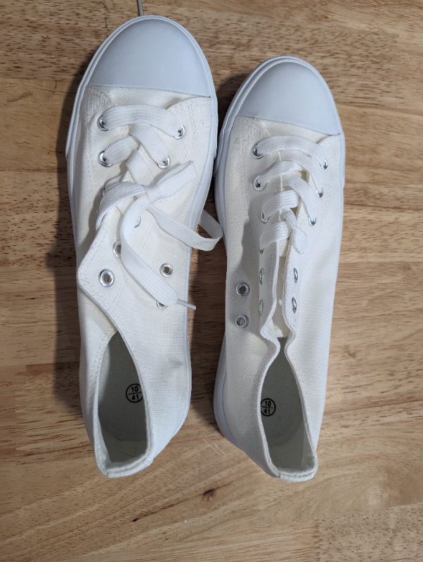 Photo 1 of New Women Spunk- Canvas Capped Toe Lace Up Flat Sneaker - Off White - Size 10
