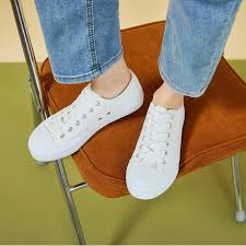 Photo 1 of New Women Spunk- Canvas Capped Toe Lace Up Flat Sneaker - Off White - Size 10
