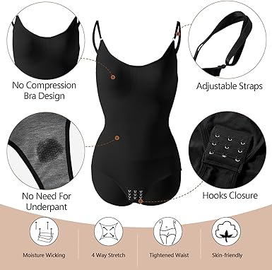 Photo 1 of 2 pack Shapewear Bodysuits - Tummy Control for Women Shapewear Body Suits Sculpting Top Thong Body Shaper - BLACK & BROWN - Size M