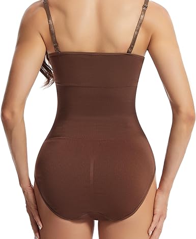 Photo 3 of 2 pack Shapewear Bodysuits - Tummy Control for Women Shapewear Body Suits Sculpting Top Thong Body Shaper - BLACK & BROWN - Size M