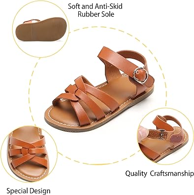 Photo 2 of PHIRAMIN Toddler Flower Girl Sandals - Girl Summer Dress Shoes Toddler Little Kid Wedding Party - Brown - Size 9 Toddler