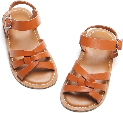 Photo 1 of PHIRAMIN Toddler Flower Girl Sandals - Girl Summer Dress Shoes Toddler Little Kid Wedding Party - Brown - Size 9 Toddler