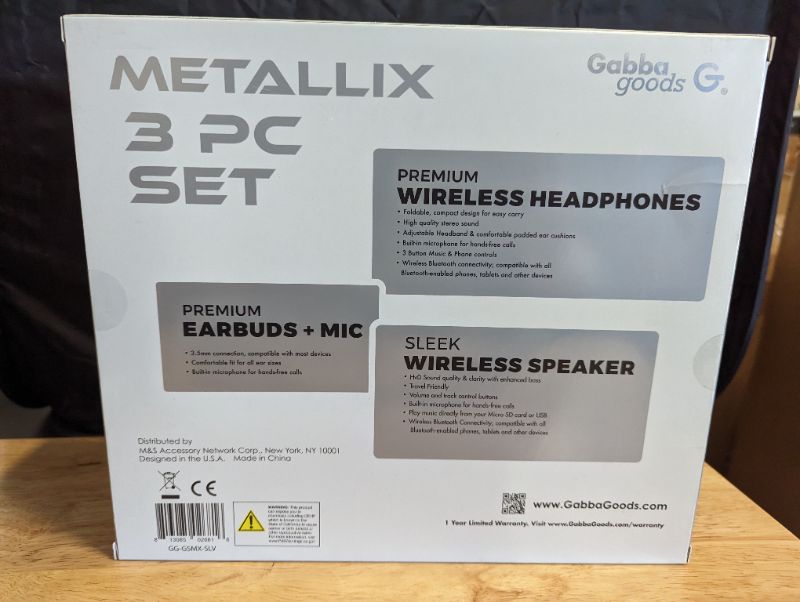 Photo 3 of GabbaGoods 3 Piece Metallix Electronics Gift Combo Set- Includes a Gabba Goods Bluetooth Wireless Audio Sound Speaker, Over the Ear Bluetooth Foldable Headset, & Earbuds with built-in Mic- Silver