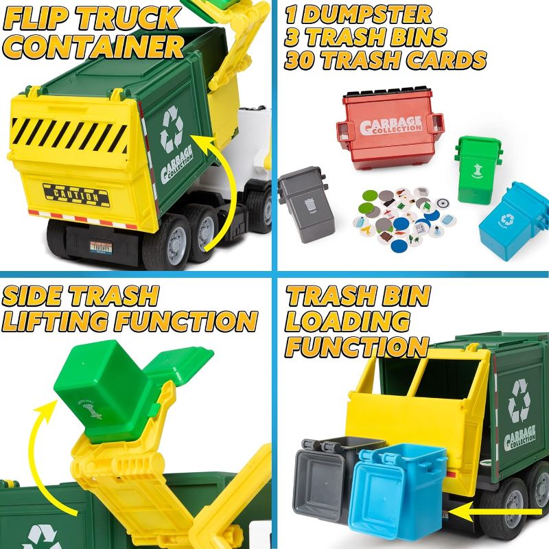 Photo 4 of JOYIN 16" Large Garbage Truck Toys for Boys, Realistic Trash Truck Toy with Trash Can Lifter and Dumping Function, Garbage Sorting Cards for Preschoolers, Toy Truck Gift for Boy Age 2 3 4 5 Years Old
