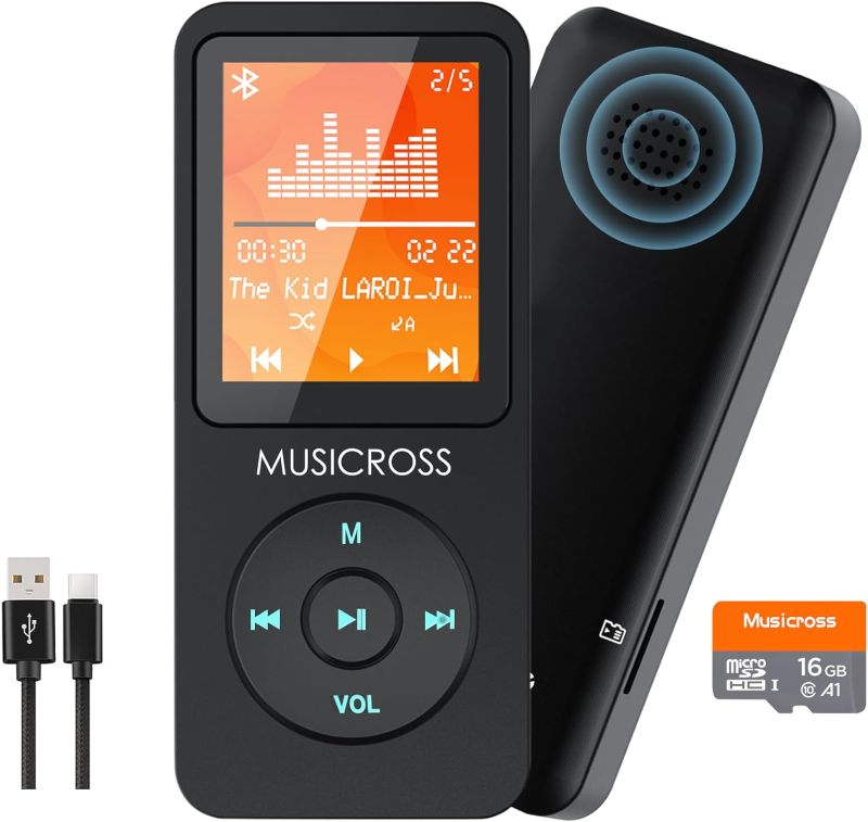 Photo 1 of MP3 Player with Bluetooth 5.2,MUSICROSS 16GB Music MP3 Player for Kids,Build-in HD Speaker/Photo/Video Play/FM Radio/Voice Recorder/E-Book Reader,Supports up to 128GB,Black
