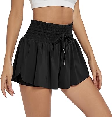 Photo 1 of Blaosn Flowy Athletic Shorts for Women High Waisted Gym Yoga Workout Running Spandex Tennis Skirts Cute Clothes Summer - Black - Size Large
