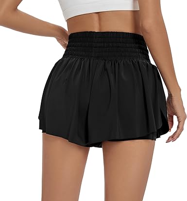 Photo 3 of Blaosn Flowy Athletic Shorts for Women High Waisted Gym Yoga Workout Running Spandex Tennis Skirts Cute Clothes Summer - Black - Size Large
