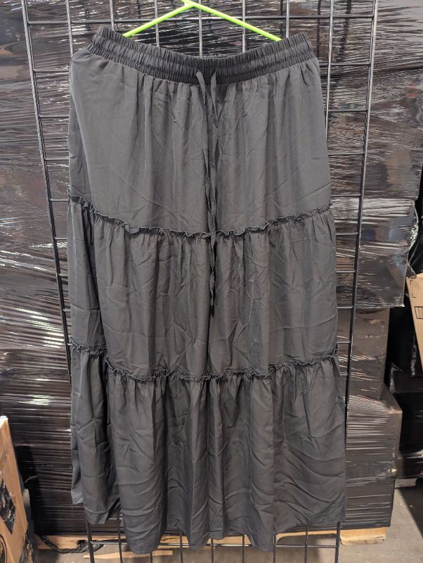 Photo 2 of Women's Plus Size Tiered Ruffle Raw Hem Maxi Skirt - Black - Size Large
