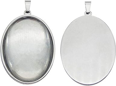 Photo 2 of Julie Wang 10 Sets Stainless Steel Bezel Tray Pendant with Glass Cabochons and Chain for Resin Photo Jewelry Necklace Making Oval 25x18mm
