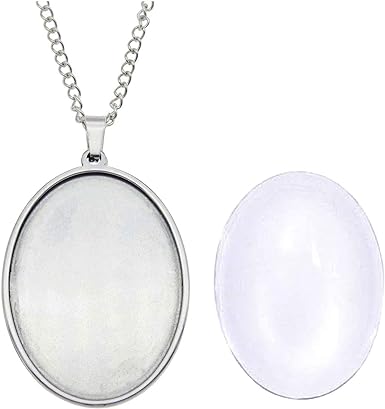 Photo 1 of Julie Wang 10 Sets Stainless Steel Bezel Tray Pendant with Glass Cabochons and Chain for Resin Photo Jewelry Necklace Making Oval 25x18mm
