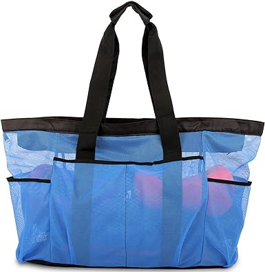 Photo 1 of GOTDYA Extra Large Beach Bag, XL Mesh Tote with Zipper and Pockets Ideal for Your Family Beach Trip- Blue