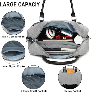 Photo 3 of LEDAOU Carry On Bag Weekender Overnight Bags for Women Travel Duffel Tote Bag Quilted Travel Tote Bag with Trolley Sleeve Underseat Bags for Airplanes - Grey