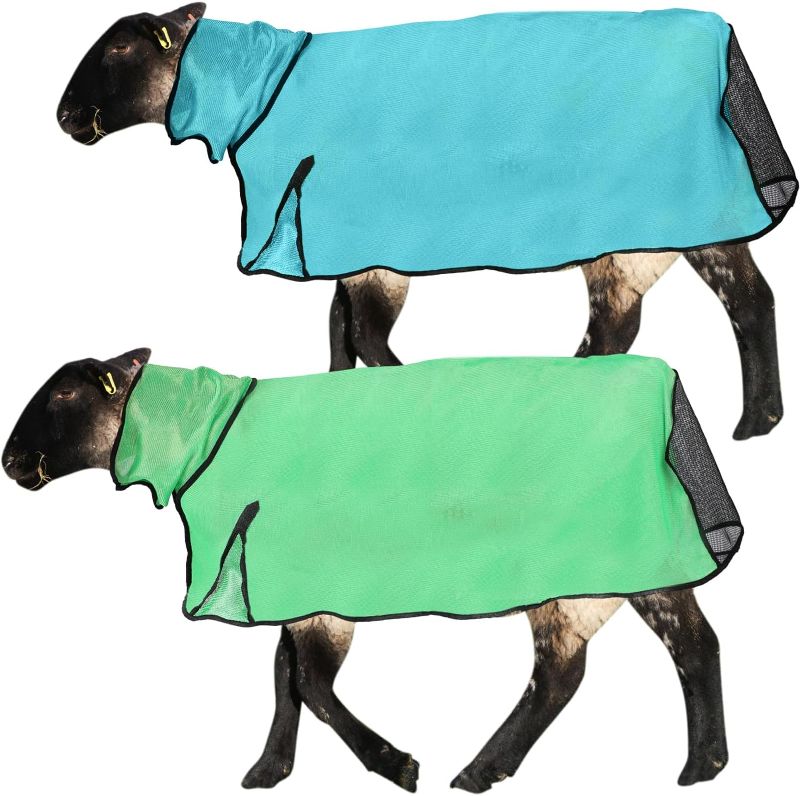 Photo 1 of Sweetude 2 Pieces Sheep Blanket with Mesh Butt and Adjustable Belly Strap, Lightweight Summer Mesh Covers Breathable Sheep Cover Sheep Care Blankets for Show Sheep Lamb (Blue, Green,110-130lbs)