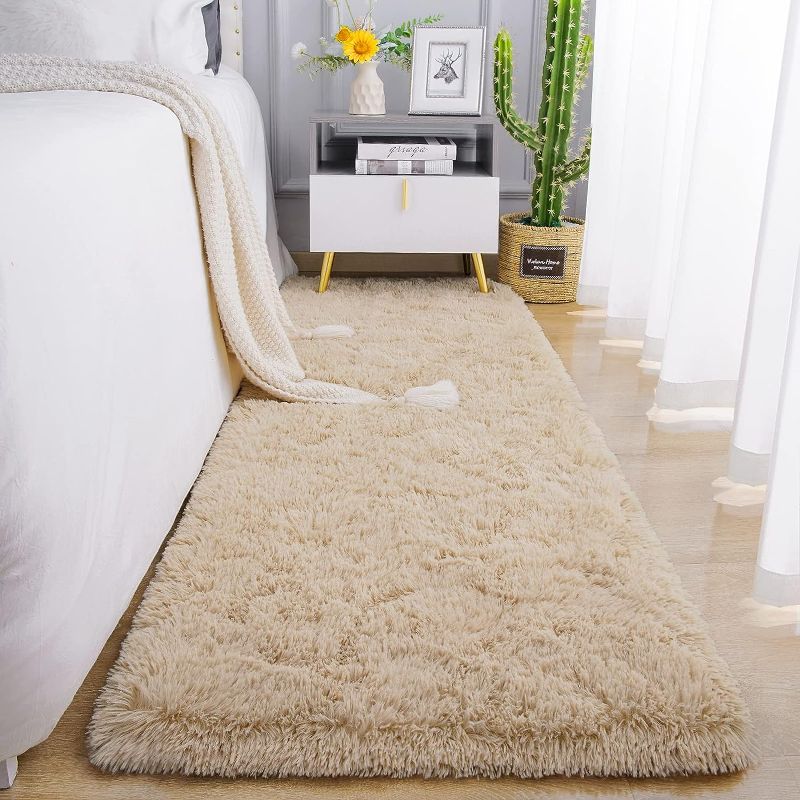 Photo 1 of Chicrug Soft Runner Rug for Bedroom Living Room Plush Fluffy Rug 2x6 Feet, Shag Furry Runner Carpet Non Shedding for Nursery Children Kids Girls Room Home Decorative, Khaki
