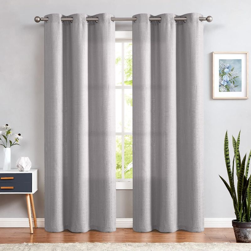 Photo 1 of COLLACT Linen Textured Curtains 90 Inches Long for Living Room Window Curtains for Bedroom Grommet Top Light Filtering Casual Weave Window Treatments Drapes 2 Panels Heathered Grey

