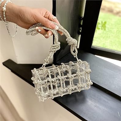 Photo 2 of Gimue Clear Acrylic Rhinestone Purse, Sparkle Evening Clutch, Crystal Embellished Knotted Handbag for Cocktail, Party, Prom - **PRODUCT IS USED, CLASP IS BROKEN, CAN BE REPAIRED**
