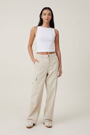 Photo 1 of Women's Cargo Loose Fit Pants - Light Khaki - Size Small