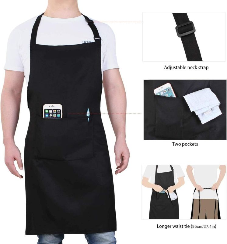 Photo 3 of Will Well Chef Apron for Men Professional - Cooking Aprons for Women With Pockets - Adjustable Black Aprons for Men - Bib Aprons With Pockets Water & Oil Resistant - 2 Pack
