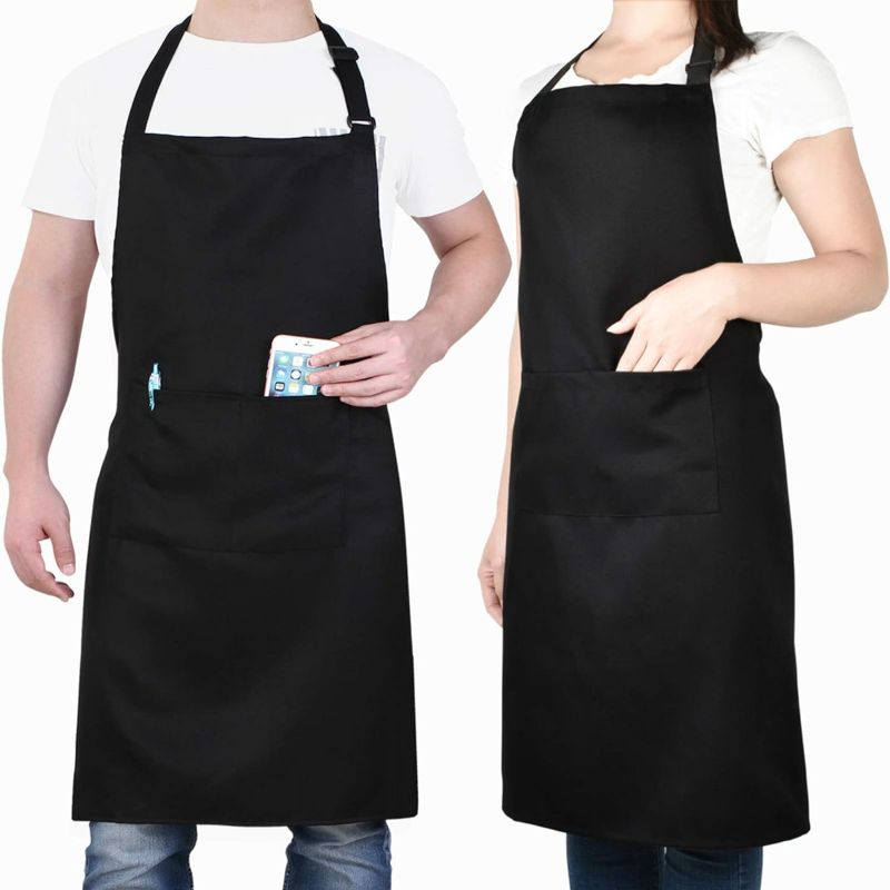 Photo 1 of Will Well Chef Apron for Men Professional - Cooking Aprons for Women With Pockets - Adjustable Black Aprons for Men - Bib Aprons With Pockets Water & Oil Resistant - 2 Pack
