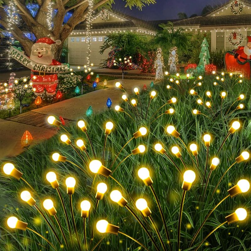 Photo 1 of 6-Pack Solar Outdoor Christmas Lights for Garden, 48 LED Firefly Solar Lights for Outside, Sway by Wind, Waterproof Swaying Solar Powered Yard Lights for Patio Garden Christmas Decorations(Warm White)
