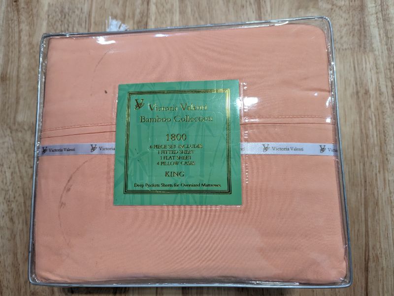 Photo 2 of Victoria Valenti Bamboo Collection Sheet Set with 4 Pillow Cases, Double Brushed and Ultra Soft with Deep Pockets for Extra Deep Mattress, Bamboo, King - Coral
