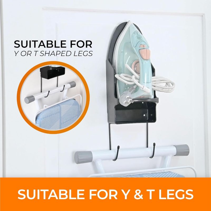 Photo 3 of Ironing Board Hanger, Wall Mounted Ironing Board Holder, Iron and Ironing Board Storage Organizer for Laundry Rooms, Suitable for Different Types of Ironing and Ironing Board, Heat Resistant, Black
