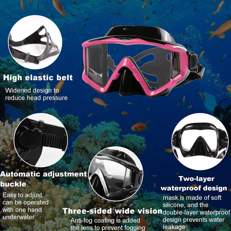 Photo 3 of AQUA A DIVE SPORTS Diving mask Anti-Fog Swimming Snorkel mask Suitable for Adults Scuba Dive Swim Snorkeling Goggles Masks - PINK
