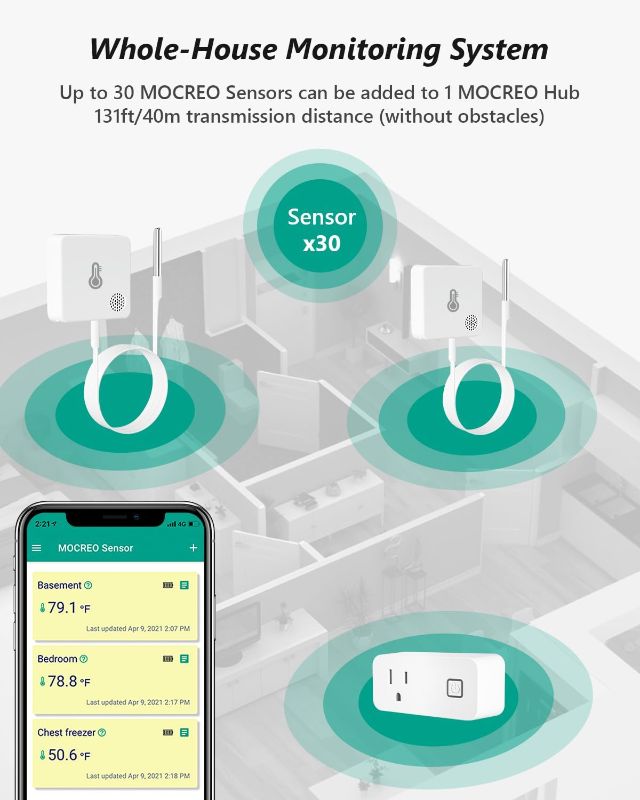 Photo 3 of MOCREO ST5 WiFi Freezer Thermometer Alarm, Email Alert, App Notification, Data Logging Export, No Subscription Fee, Remote Temperature Sensor for Refrigerator, Freezer, Hot Tub (2 Pack)
