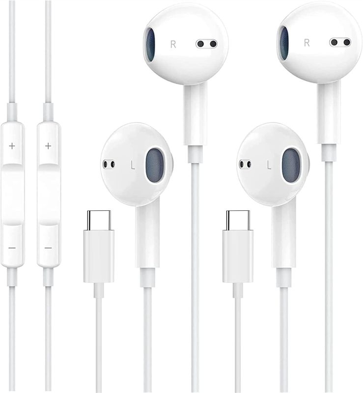Photo 1 of 2 Pack-USB C Headphones Earbuds, Type C Earbuds Wired Earphones with Microphone & Remote Control Noise Cancelling for iPhone 15 pro, iPad Pro, Galaxy S23/S22/S21/S20/Ultra Note 10/20, Pixel 7/6/6a/5/4