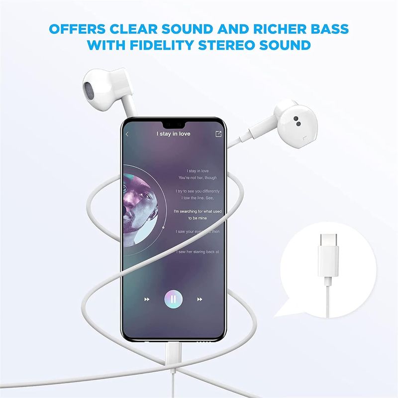 Photo 2 of 2 Pack-USB C Headphones Earbuds, Type C Earbuds Wired Earphones with Microphone & Remote Control Noise Cancelling for iPhone 15 pro, iPad Pro, Galaxy S23/S22/S21/S20/Ultra Note 10/20, Pixel 7/6/6a/5/4