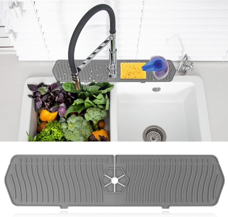 Photo 1 of Petyoung 24 Inch Kitchen Sink Splash Guard, Silicone Faucet Water Catcher Mat Sink Draining Pad Protect Faucet Handle Drip Catcher Tray Kitchen Countertop