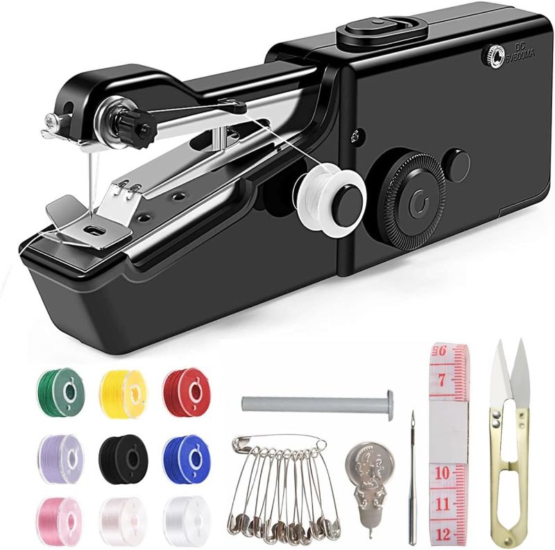 Photo 1 of Handheld Sewing Machine,Mini Sewing Machine for Beginners and Adults Quick Stitching,Portable Sewing Machine with Sewing Supplies Suitable for Home,Travel,DIY (Black)
