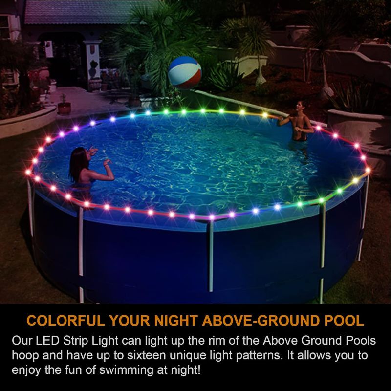 Photo 2 of Ehaijia Remote Control LED Lights for Above Ground Pools, 15Ft Submersible Rim Lights, C Battery Box, 16 Color Changing at Night, Waterproof 15 Ft