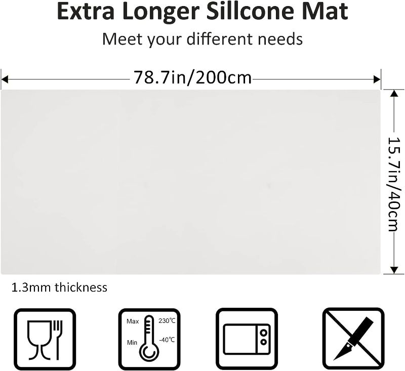 Photo 2 of Large Silicone Heat Resistant Mat 78.7” x 15.7”, Nonslip Mats for Kitchen Counter, Countertop Protector, Nonstick Waterproof Craft Table Placemat, Translucent-White
