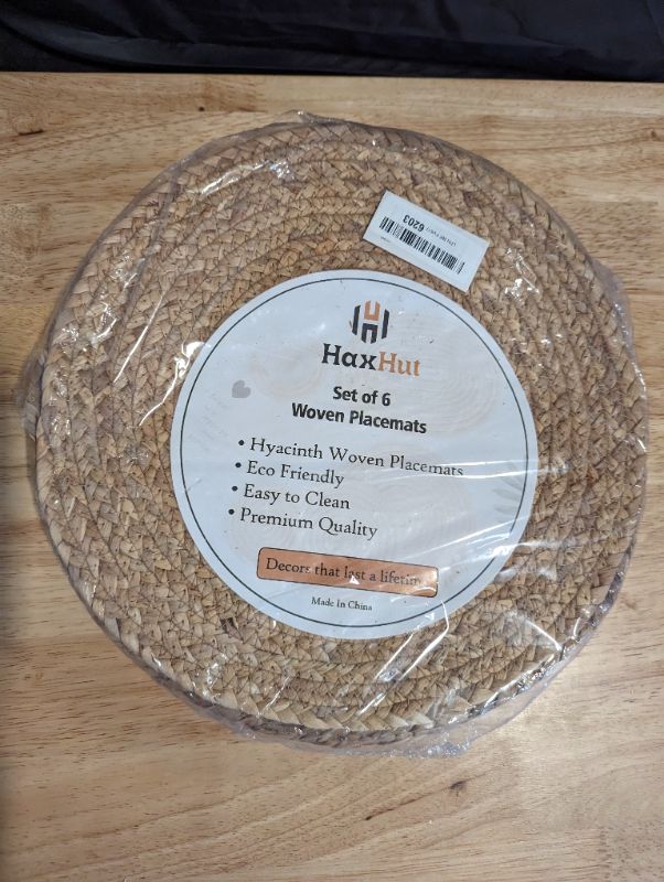 Photo 3 of Haxhut Round Woven Placemats - Natural Placemats Set of 6, Straw Braided Rattan Placemats, 13.5 Inches, Non-Slip, Heat Resistant, Hand Woven Chargers for Dining Table (Pack of 6)