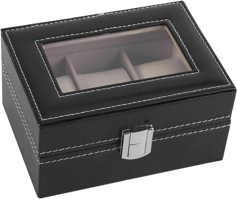 Photo 1 of Watch Box Display Case, 3 Slots Watch Holder Glass Lid Watch Box Organizer for Men PU Leather Watch Holder Organizer for Men