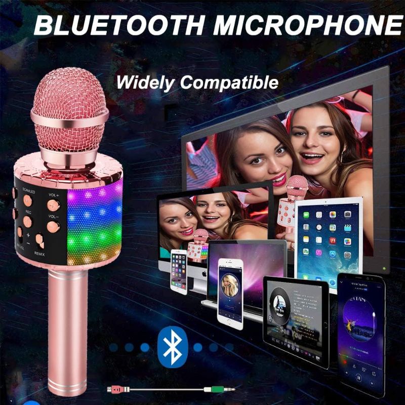 Photo 2 of Toys for Girls Karaoke Microphone - Portable Wireless Bluetooth Karaoke Mic Machine with Flashlights, 3 4 5 Year Old Girl Birthday Gifts,Kids Toys for 6 7 8 9 10 Year Old Girl Stuff Teen Girl Gifts 02-Champagne With Light