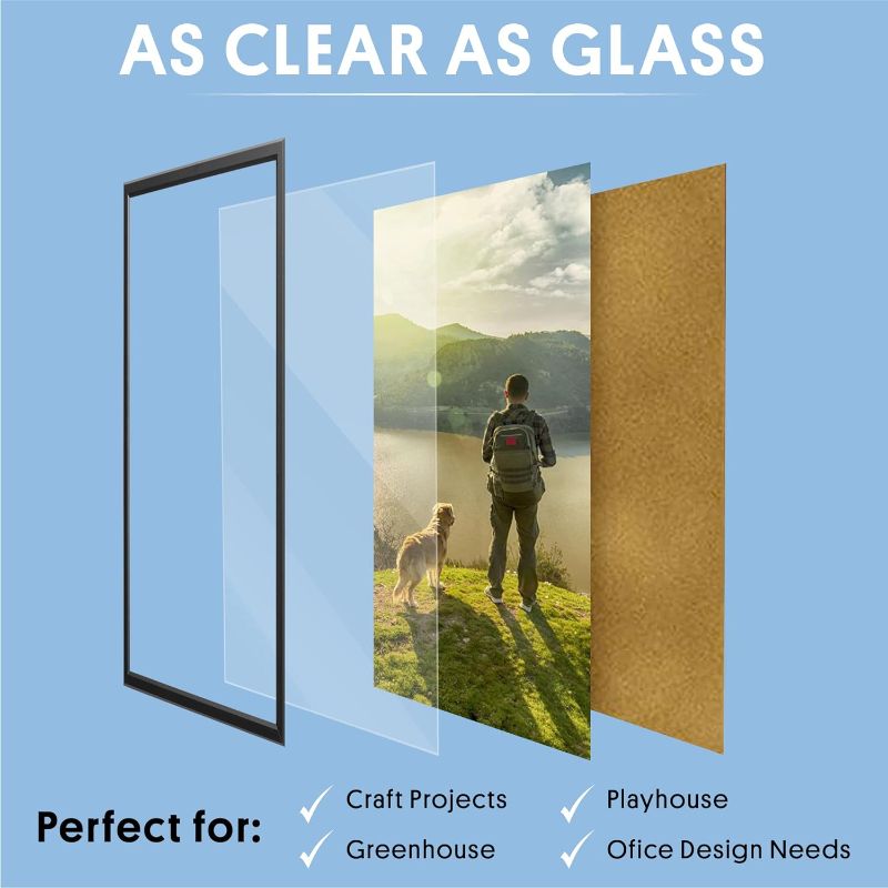 Photo 4 of Clear Plexiglass 11x14 10 Pack, Transparent Lucite Acrylic PET Panel. Lightweight, Shatterproof Glass Alternative for Photo Frames, DIY Craft Projects, Signs, Sneeze Guards, Face Shields