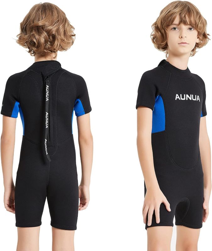 Photo 1 of Aunua Children's 3mm Youth Swimming Suit Shorty Wetsuits Neoprene for Kids Keep Warm - Black/Blue - Size 12
