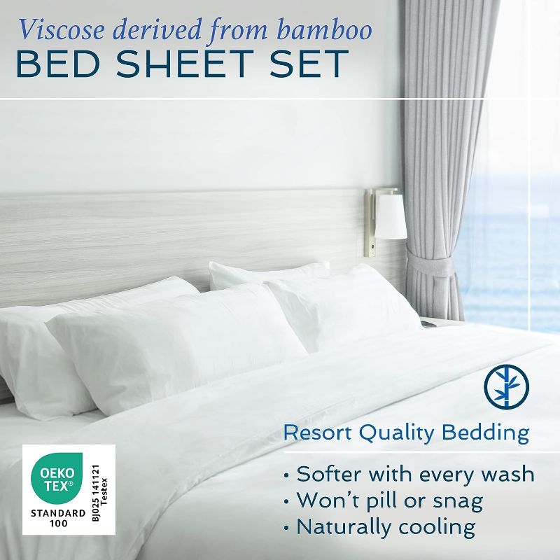 Photo 2 of Hotel Sheets Direct 100% Viscose Derived from Bamboo Sheets Queen - Cooling Luxury Bed Sheets w Deep Pocket - Silky Soft - White White Queen