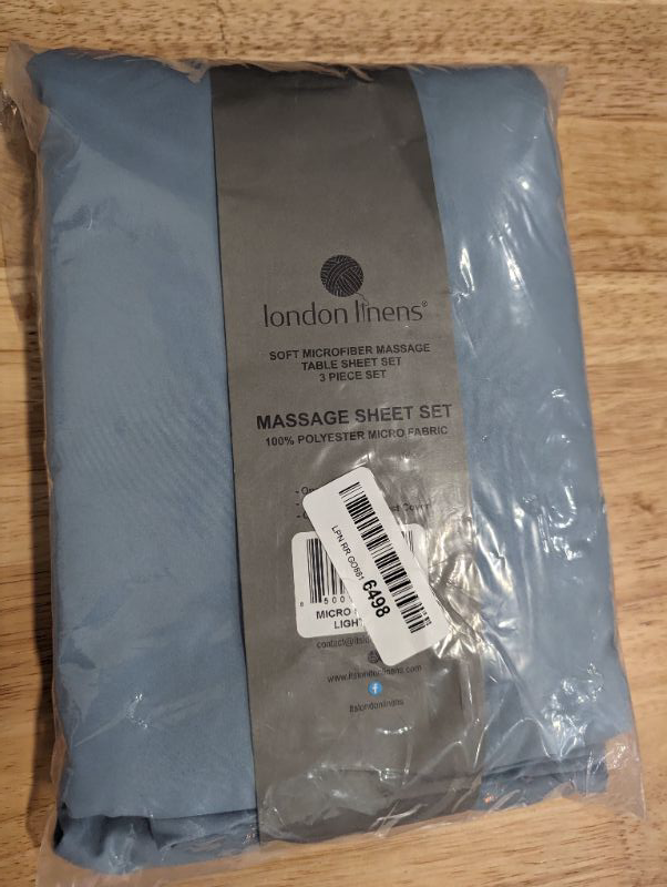 Photo 2 of LONDON LINENS Soft Microfiber Massage Table Sheets Set 3 Piece Set - Includes Massage Table Cover, Massage Fitted Sheet, and Massage Face Rest Cover (Light Blue)