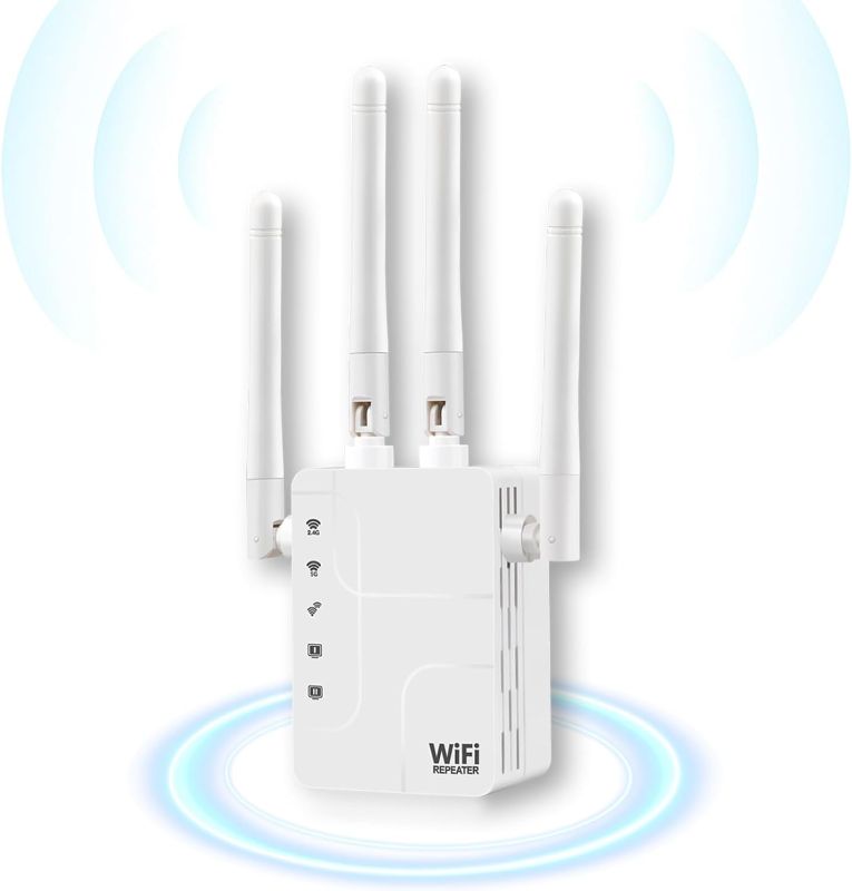 Photo 1 of WiFi Booster,WiFi Extender,WiFi Extenders Signal Booster for Home,Covers Up to 8500 sq.Ft and 20 Devices, 2.4G/5G Dual Band,Up to 1200Mbps,4 Antennas 360° Full Coverage Signal Amplifier,Easy
