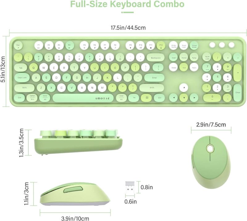 Photo 3 of UBOTIE Colorful Computer Wireless Keyboards Mouse Combos, Typewriter Flexible Keys Office Full-Sized Keyboard, 2.4GHz Dropout-Free Connection and Optical Mouse (Green-Colorful)
