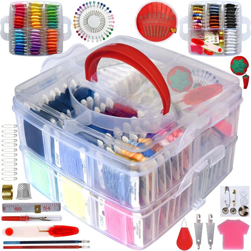 Photo 1 of QCZKB 188 Embroidery Floss Set Including Cross Stitch Threads Friendship Bracelet String with 2-Tier Transparent Box, Floss Bobbins and Cross Stitch Kits, Cotton