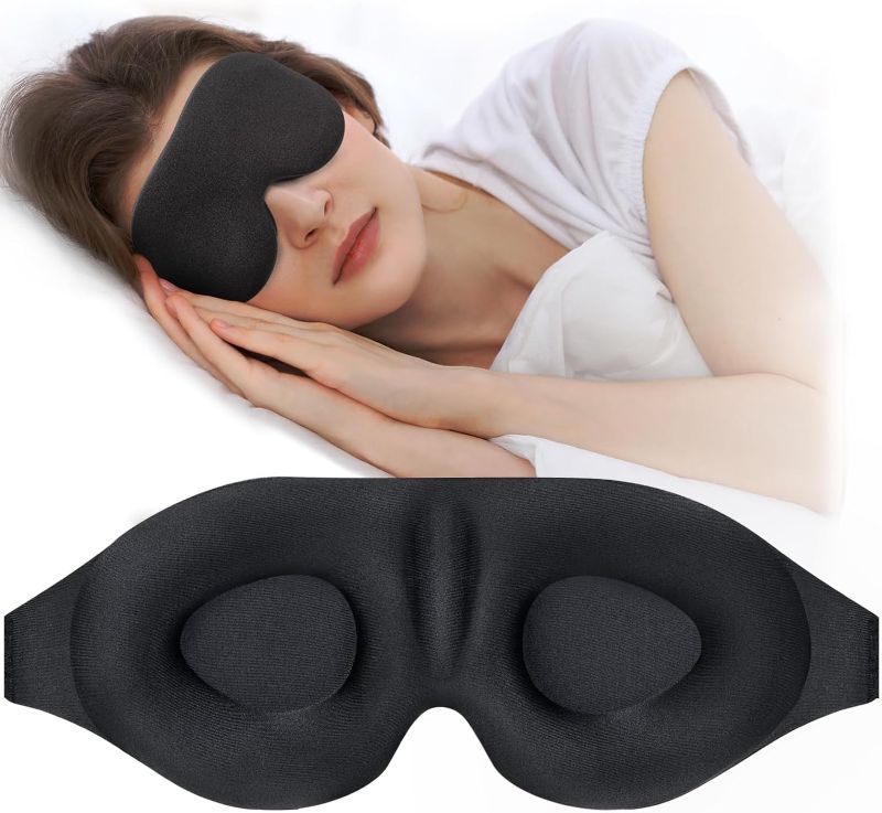 Photo 1 of 3D Sleep Mask for Side Sleeper, 100% Light Blocking Sleeping Eye Mask for Women Men, Contoured Cup Night Blindfold, Luxury Eye Cover Eye Shade with Adjustable Strap for Travel, Nap, Meditation, Black
