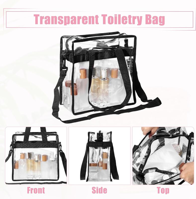 Photo 2 of VOCOSTE Clear Toiletry Bag, Waterproof Transparent Tote Bag, Clear Makeup Bags for Women, PVC Zipper Makeup Pouch, Clear Portable Toiletry Bags for Man Black
