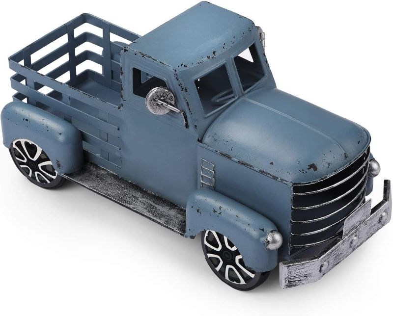 Photo 1 of Fleecy day Vintage Truck Décor, Blue Farmhouse Car with Light Tiered Tray, Cute Metal Car Gift Pickup Truck Model for Home Decoration Table Decoration & Tabletop Storage 7 x 3 x 3 inches