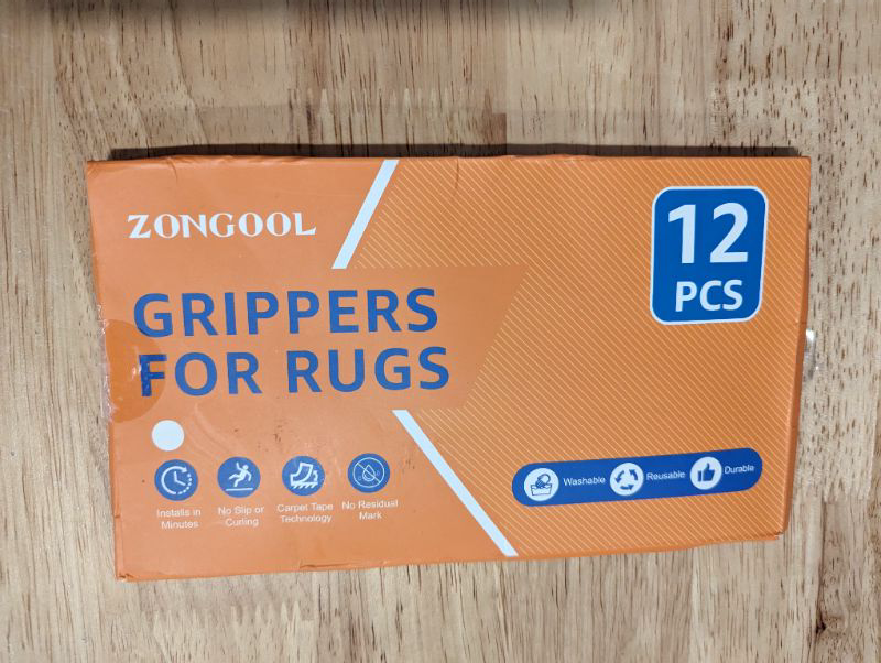 Photo 4 of ZONGOOL 12 PCS Rug Tape, Reusable Washable Grippers for Rugs, Double Sided Non-Slip Rug Pads for Hardwood Floors, Rug Stoppers to Prevent Sliding, White