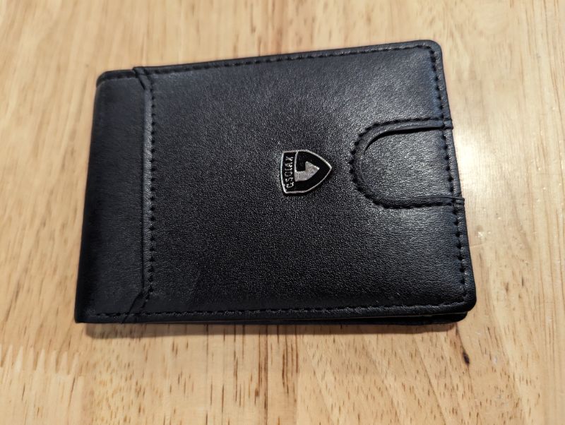 Photo 2 of GSOIAX Mens Slim Wallet for Men Minimalist Genuine Leather Carbon Fiber Rfid Blocking Bifold Credit Card Holder With Gift Box (Black)
